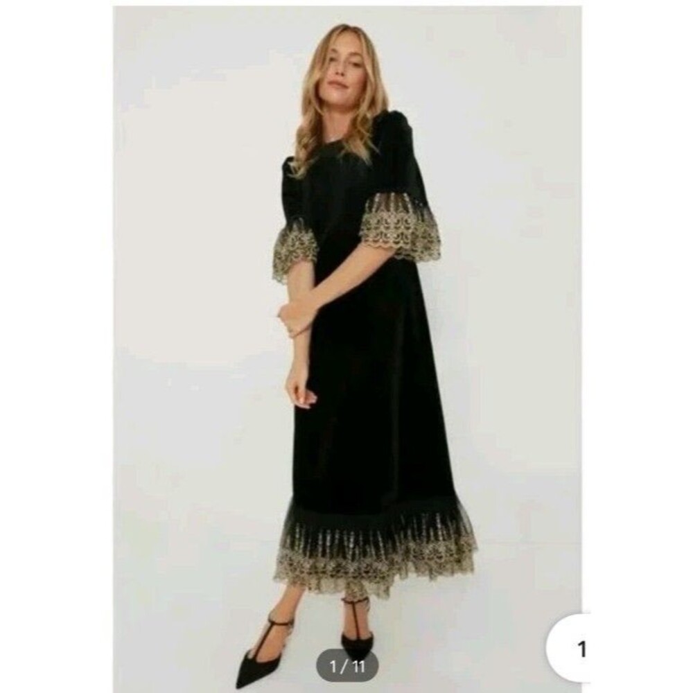 Tuckernuck Pomander Place Lilith Black Midi Velvet Dress XL